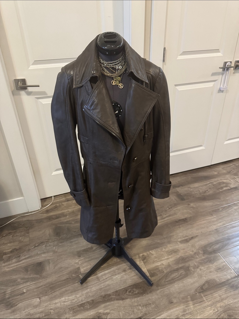 Bod & christensen Brown Leather Double-Breasted Trench Coat - sz small
